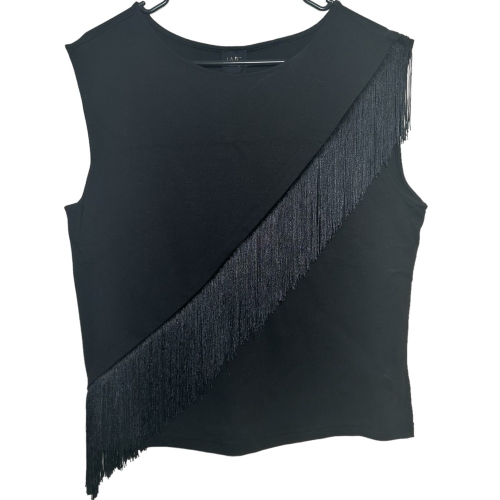 NWT W5 Black Diagonal Crossbody Fringe Tank Top Large